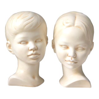 1960s Midcentury Holland Mold Signed Busts - Set of 2 For Sale