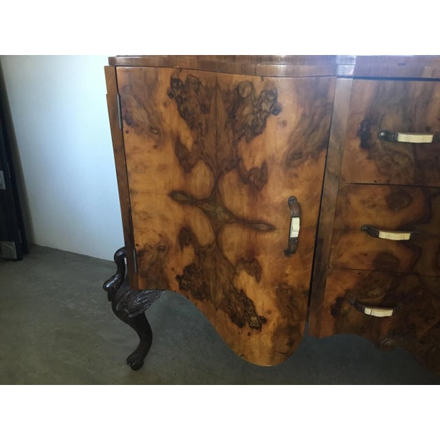 Wood 1930s European Art Deco Walnut Burl Sideboard With Carved Mirror For Sale - Image 7 of 12