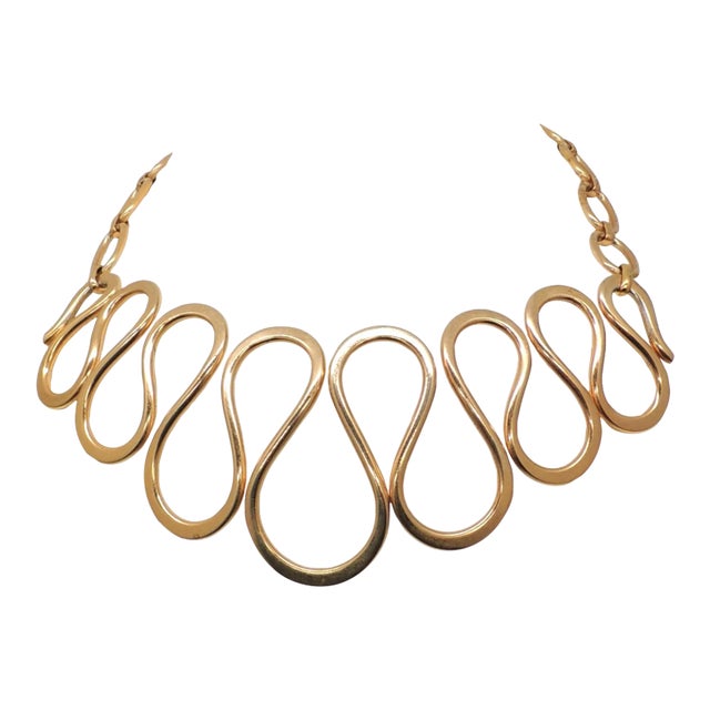 Vintage 1970 Signed Napier Modernist Goldtone Wavy Collar Necklace For Sale