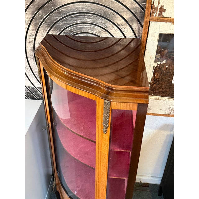 Wood French Style Bow Front Corner Cabinet For Sale - Image 7 of 17