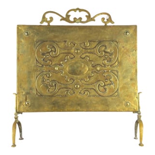 Antique English Art Deco Brass Fireplace Guard For Sale