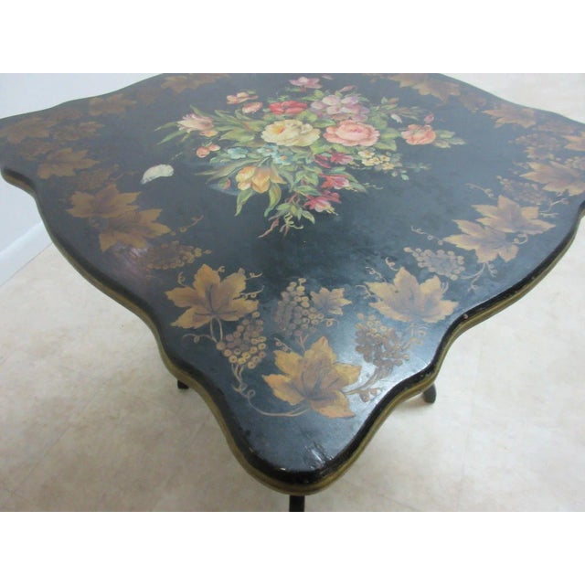 Beige Antique Floral Painted Spider Leg Table For Sale - Image 8 of 11