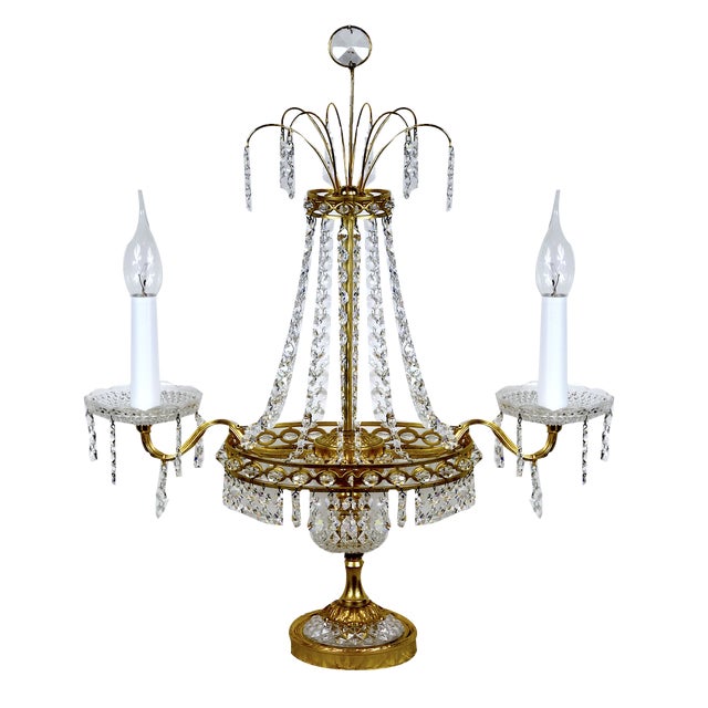 Brass and Lead Crystal Table Lamp from Palwa, 1960s For Sale