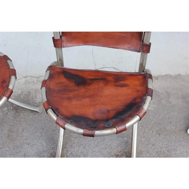 Leather & Metal Model Medusa Lounge Chairs by Bazzani for Studio Tetrark, 1950s, Set of 4 For Sale - Image 4 of 11