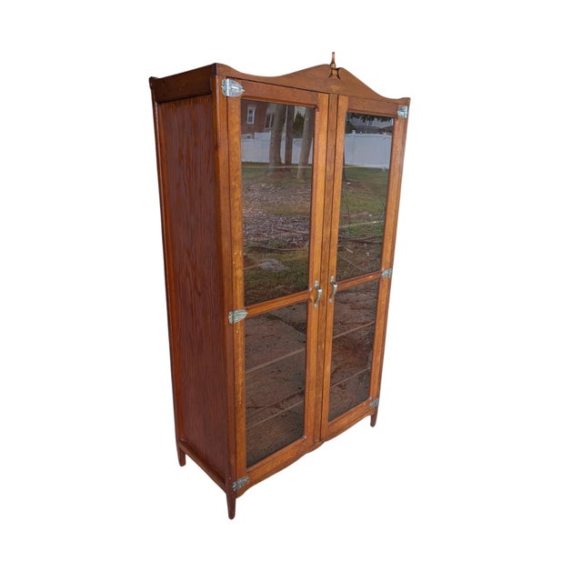 Antique Oak Glass Display Cabinet – Industrial Country Store Vitrine, Bookcase For Sale - Image 18 of 18