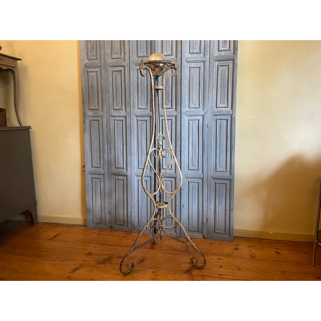 Unique Witch Ball stand from the late 19th century in France. Also known as an Arras stand due to the shape of the iron. A...