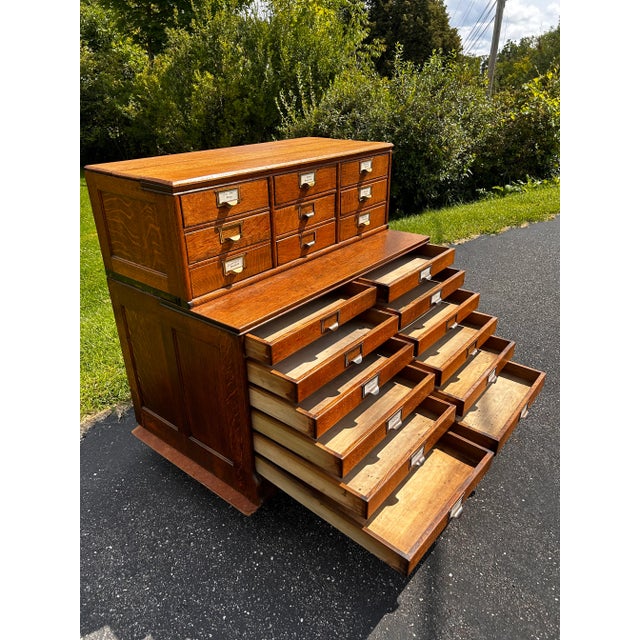 Brown Antique Late 19th Century Modern Vintage Oak Apothecary Stacking File Cabinet For Sale - Image 8 of 11