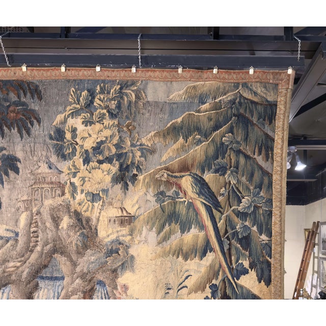 18th C. French Hand Woven Aubusson Tapestry With Birds, Ruins, and Floral Border For Sale - Image 4 of 15