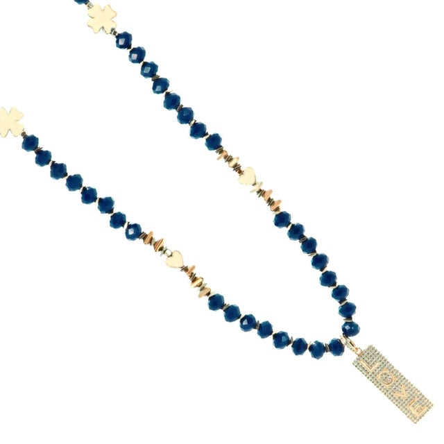 Forever Loved Gold Pendant Blue Beaded Necklace Celebrate timeless love and elegance with our Forever Loved Gold Pendant...