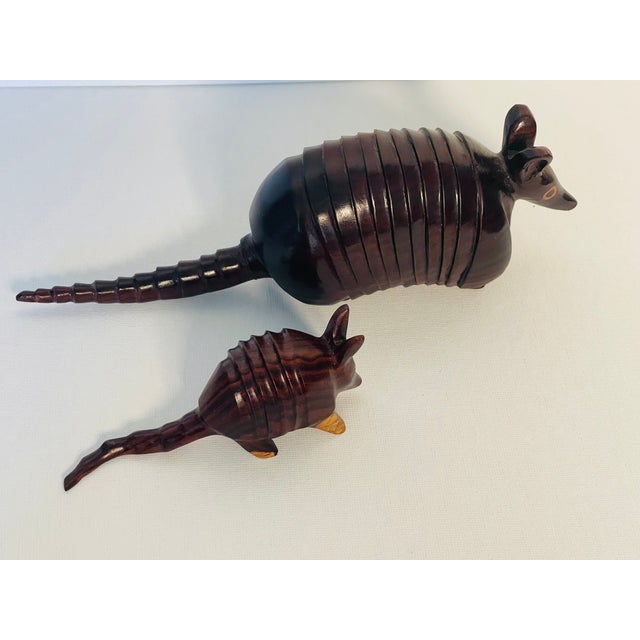 1970s Vintage Wood Carved Armadillo Figurines For Sale - Image 5 of 5