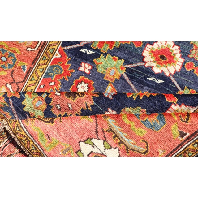 Early 20th Century Antique Caucasian Rug With All-Over Design in Royal Blue Field Soft Red & Green For Sale - Image 11 of 12