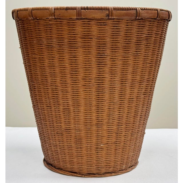 Vintage Woven Wicker Wastebasket For Sale - Image 9 of 11