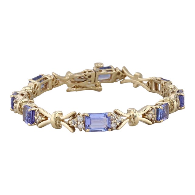 6.40ctw Tanzanite Diamond Tennis Bracelet 14k Yellow Gold 6.5" 4.7mm For Sale