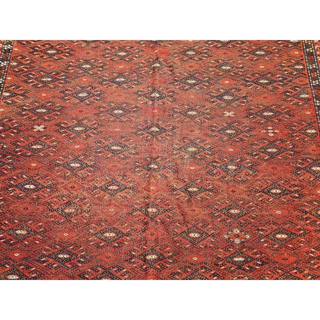 Vintage Turkmen Yomut Soumak Tribal Rug, Handwoven Wool, Allover Geometric Pattern, 6x12 For Sale In Chicago - Image 6 of 10