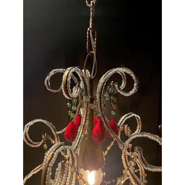 Metal 1950s Italian Hollywood Regency Pendant Light With Venetian Fruits & Beads For Sale - Image 7 of 13
