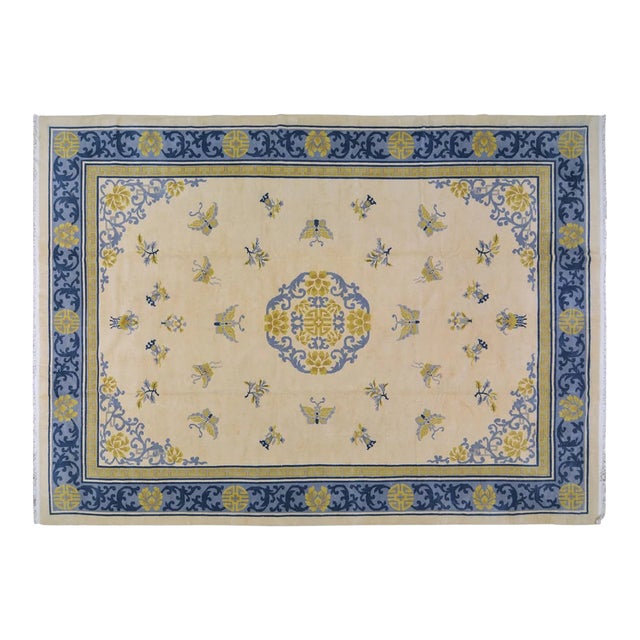 Vintage Chinese Art Deco Hand Knotted Wool Rug,10' X 14' For Sale