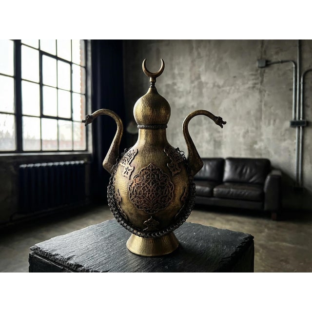 Rustic Hand-Hammered Ottoman Brass Ewer For Sale - Image 4 of 13