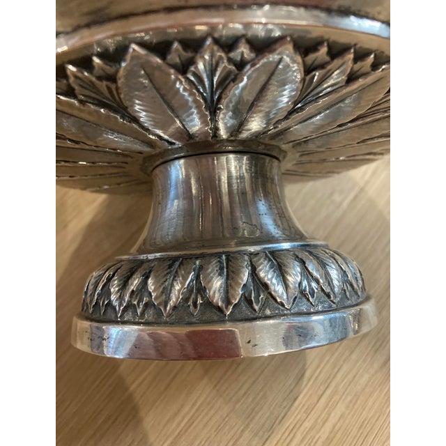 Metal Antique Silver Covered Urn — Repoussé Greek Key, Fruit & Foliage Motifs, 2.86 LBS For Sale - Image 7 of 18