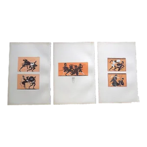 Antique Early 19th Century Large Folio Neoclassical Greek Vase Motif Lithographs - Set of 3