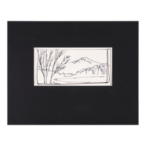 Snow-Capped Mountain Lake - Line Drawing Landscape in Ink on Paper by Laurence Sisson