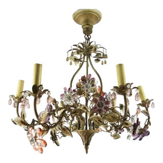 1940's French Regency Crystal Floral Form Chandelier Maison Bagues For Sale