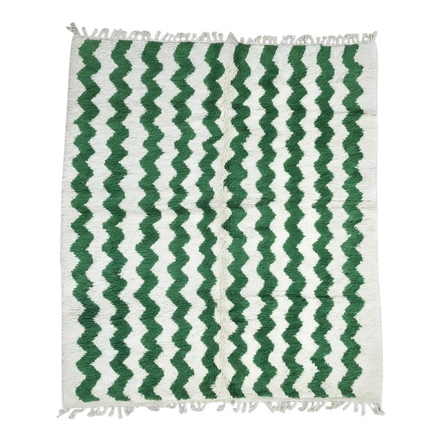 Green Wave Stripe Rug - 10.1 X 8.2 Ft For Sale
