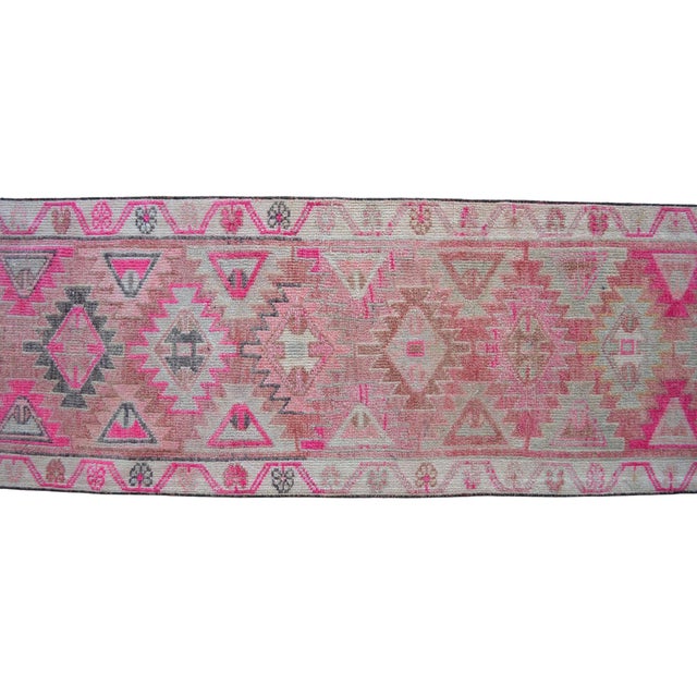 1970s Hand-Knotted Turkish Runner Rug Tribal Narrow Long Runner - Sun Faded Shaved Pile - 2′2″ × 13′ For Sale - Image 10 of 13