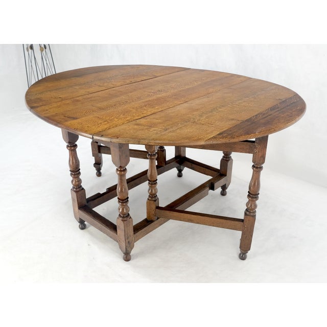 Solid Tiger Oak Oval Drop Leaf Gate Leg Dining Table Clean! For Sale - Image 13 of 18