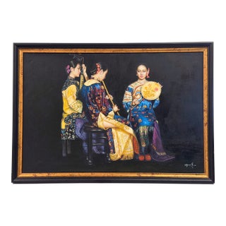 Vintage Reproduction of "Lingering Melodies From the Xunyang River" After Chen Yifei - Signed For Sale