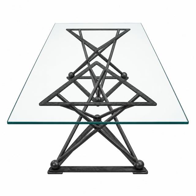Formations Dual Iron Pedestal Base Glass Dining Table For Sale - Image 16 of 16
