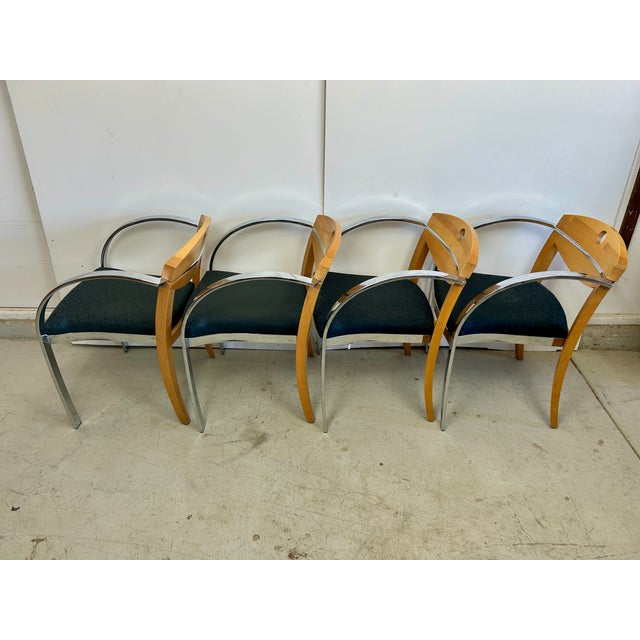 Paoli Chair Company Vintage Paoli, Inc. Chrome & Light Wood Armchairs – Set of 4 For Sale - Image 4 of 7