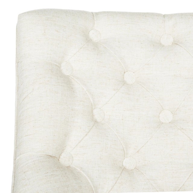 Wood Tufted Linen Swivel Desk Chair in Light Cream For Sale - Image 7 of 9