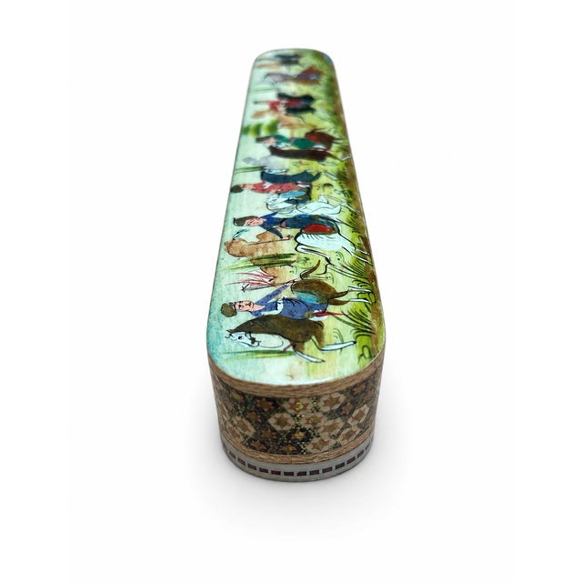 Early 20th Century Vintage Persian Lacquer Qalamdan Pen Box With Hand-Painted Horseback Scene For Sale - Image 5 of 7