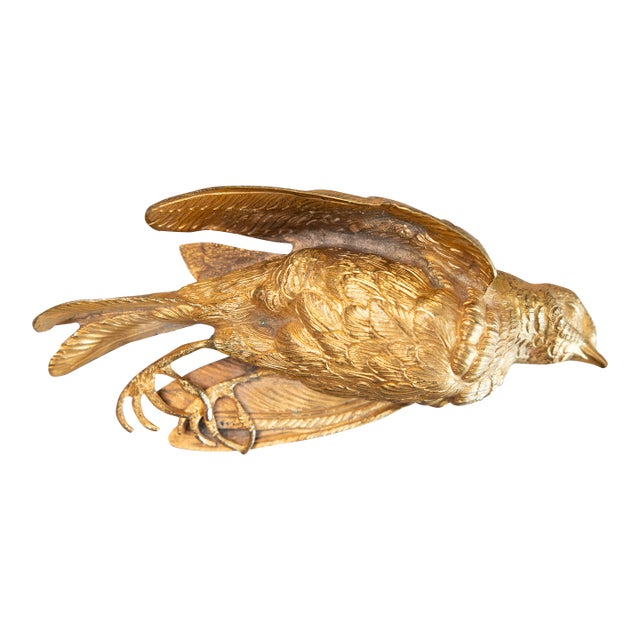 19th Century French Gilt Bronze Wounded Sparrow Bird, After Comolera For Sale