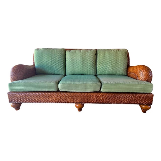 Henry Link Coastal Woven Rattan Sofa For Sale