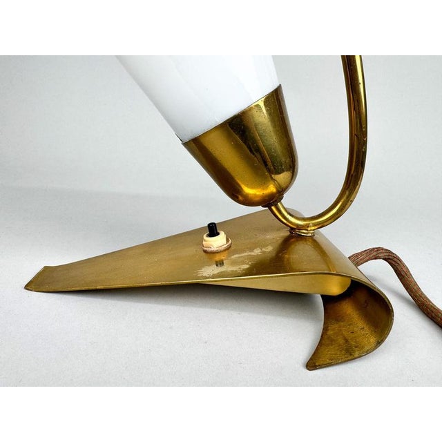 Gold Art Deco Brass & Milk Glass Table Lamp, 1930s For Sale - Image 8 of 13