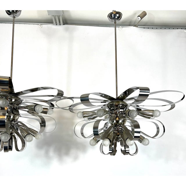Large Mid-Century Italian Chrome Chandeliers, 1970s, Set of 2 For Sale - Image 6 of 18