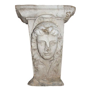 Antique Terracotta Pedestal With the Face of Athena For Sale
