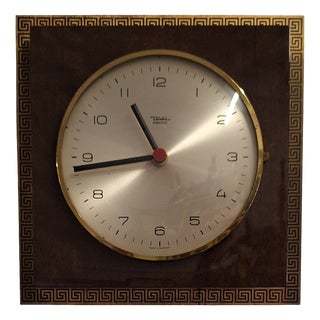 Mid-Century German Wall Clock with Brass Frame and Walnut Case from Diehl, 1960s For Sale