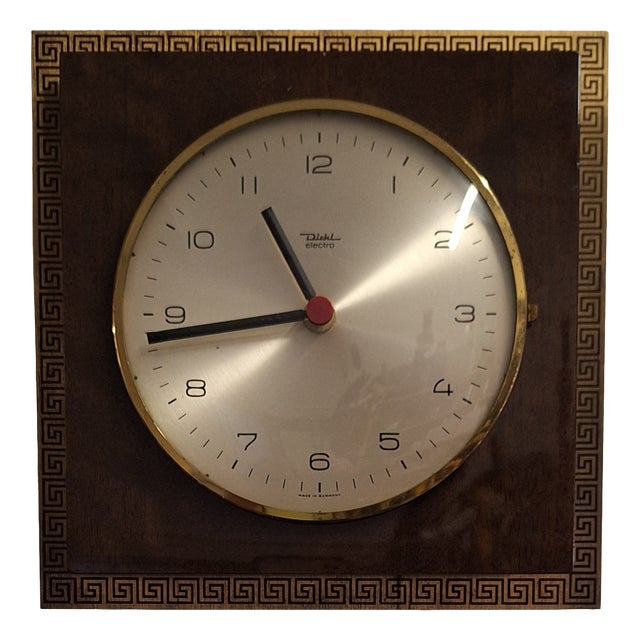 Mid-Century German Wall Clock with Brass Frame and Walnut Case from Diehl, 1960s For Sale