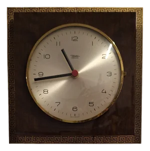 Mid-Century German Wall Clock with Brass Frame and Walnut Case from Diehl, 1960s