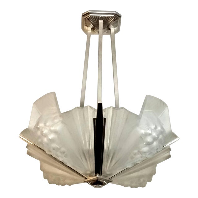 French Art Deco Pendant Chandelier signed by Atelier Petitot For Sale