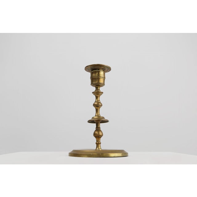 Rustic Antique Flemish Copper Disc Candlestick, 15th Century For Sale - Image 3 of 12