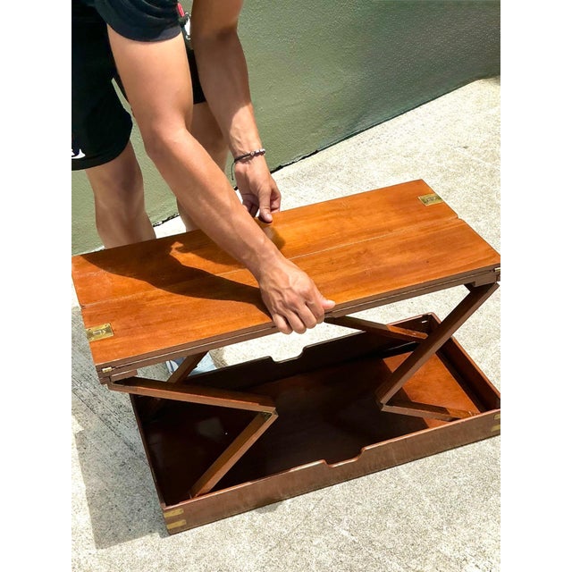 Brown Vintage English Collapsible Flip Top Campaign Game Table For Sale - Image 8 of 10