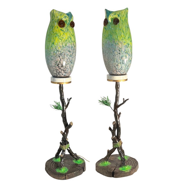 Murano Murano Art Glass Owl Perched on a Tree Branch Torchiere Lamp For Sale - Image 4 of 18
