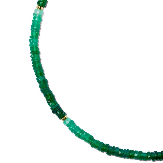 Green Agate Ombre Gold Bead Necklace For Sale - Image 4 of 8