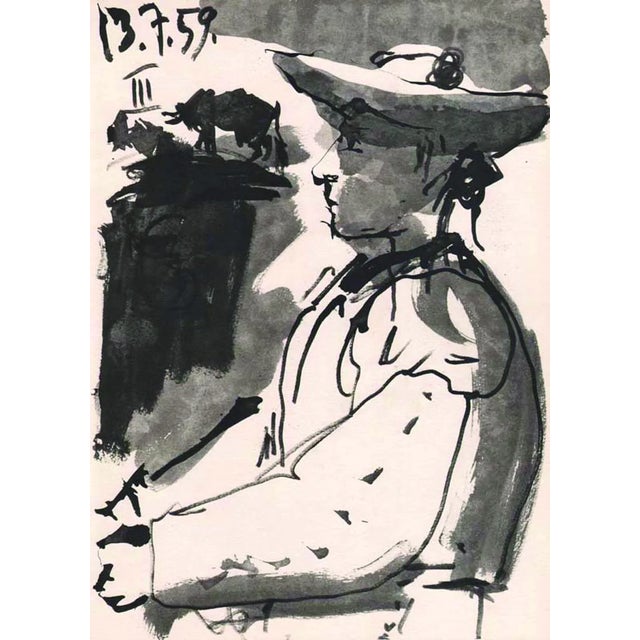 Artist: Pablo Picasso County: Spain Title: Toros y Toreros 3 dated 13/7/59 Medium: Bichromie Paper size: On vellum 14.75 x...