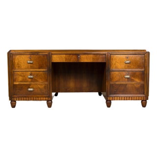 1930s French Art Deco Walnut Partner Desk With Leather Top For Sale
