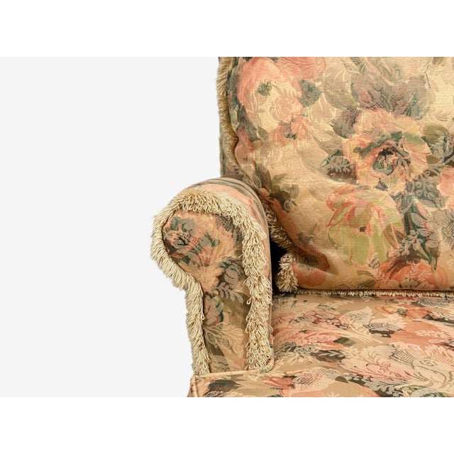 Late 20th Century Traditional, Rolled Arm Lounge Chair, Floral Fabric, Wood, Usa, 1980s For Sale - Image 5 of 11