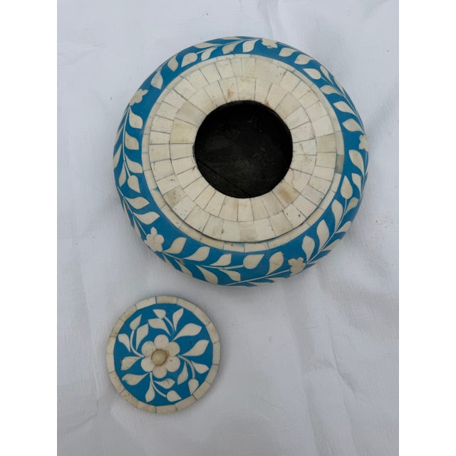 African Bone Inlay Lidded Turquoise Box For Sale - Image 3 of 10